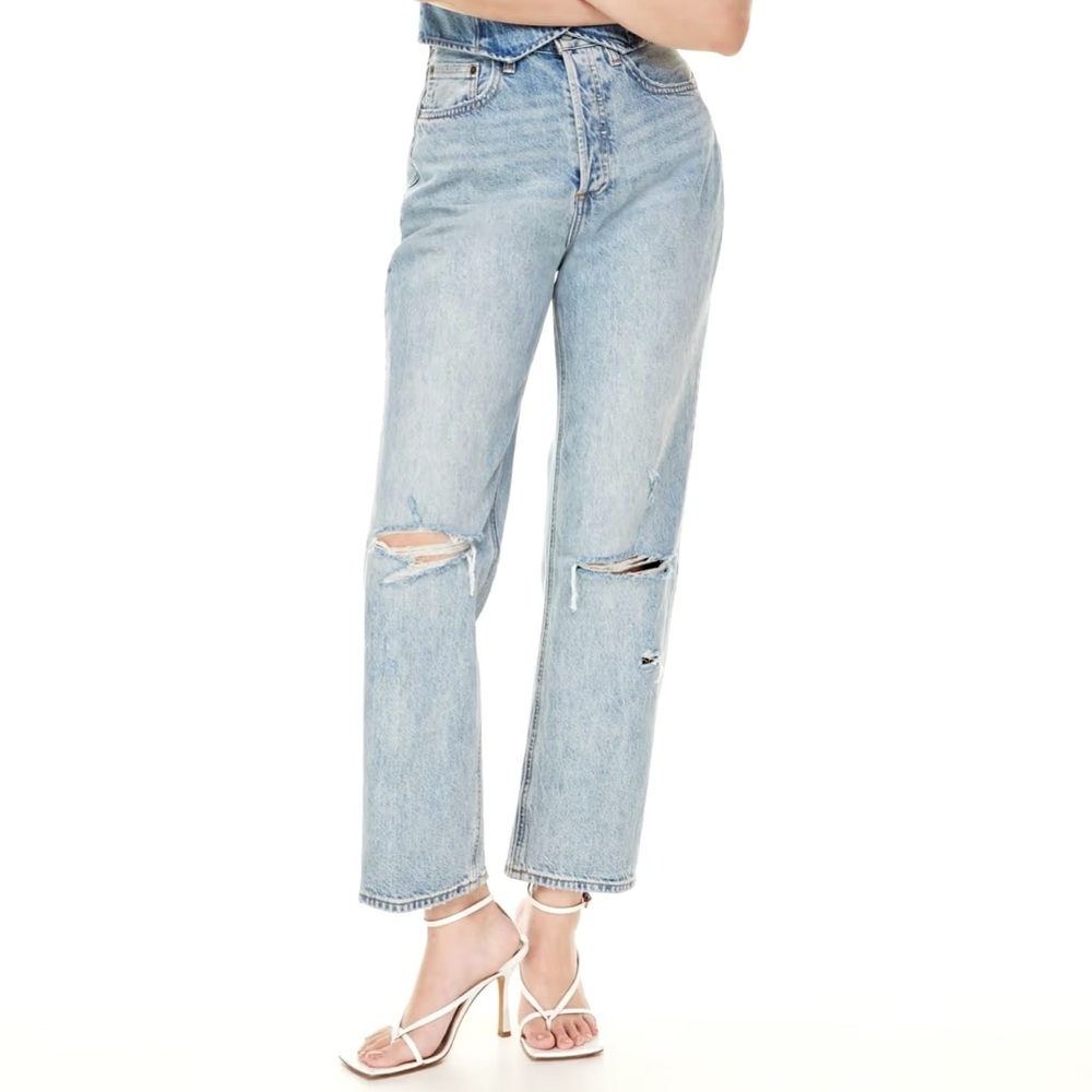 Denim Forum Aritzia The Joni High Rise Loose Straight Leg Jeans Distressed
